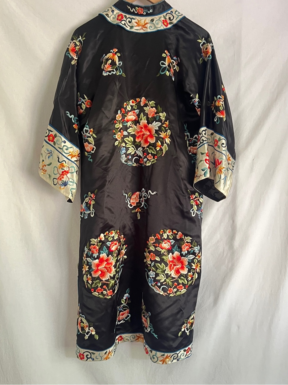 Antique Embroidered kimono Robe Qing Dynasty floral Hand Embroidery 1890-1910